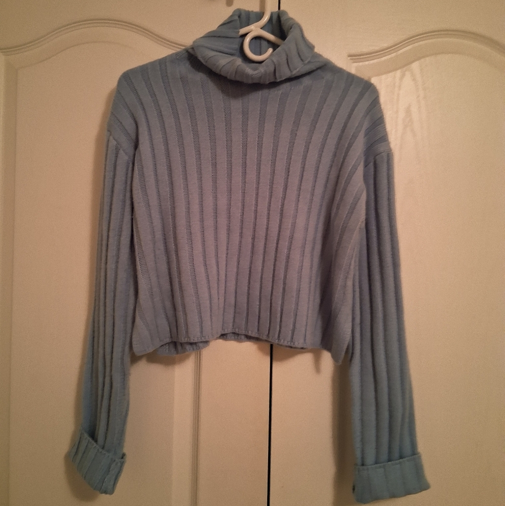 Blue Turtleneck Knit Sweater